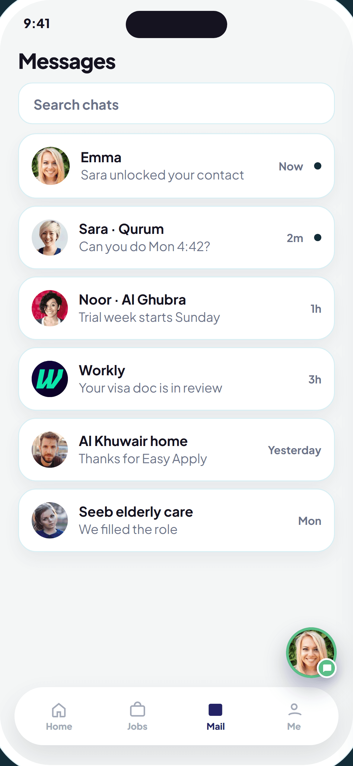 Workly app — messages